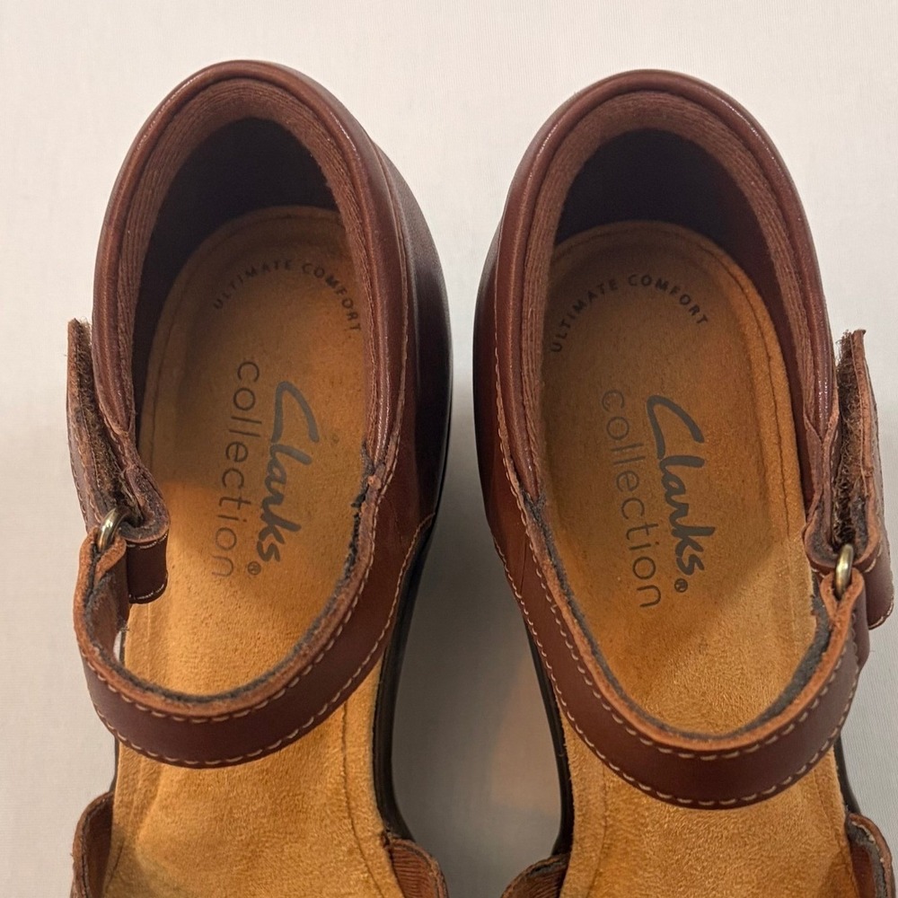 Clarks Emily Rae Mary Jane Pumps Womens 8 Tan Woven Leather Ankle Strap NWOB - Picture 3 of 8